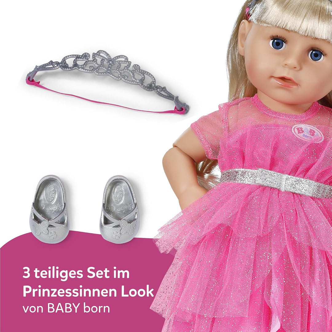 Baby Born Prinzessinnen-Outfit mit rosa Kleid, Tiara und silbernen Schuhen für 43cm Puppen