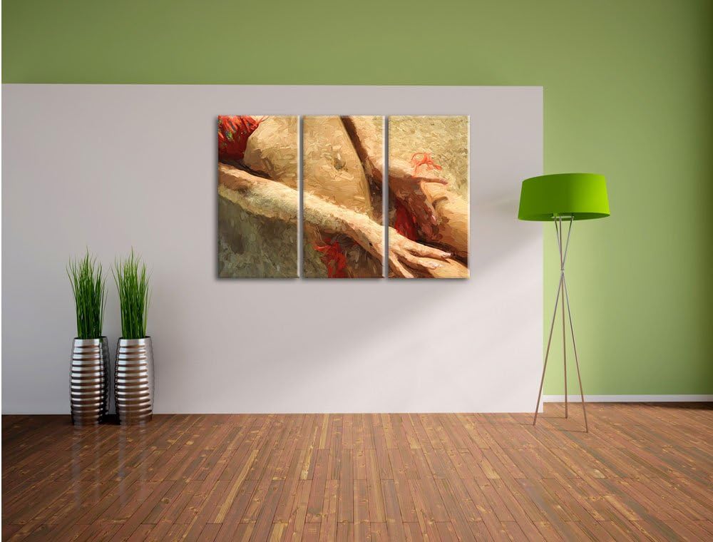 Pixxprint Sexy Frau im Bikini am Strand / 3-Teilig/Gesamtmass 120cm Leinwandbild bespannt auf Holzra