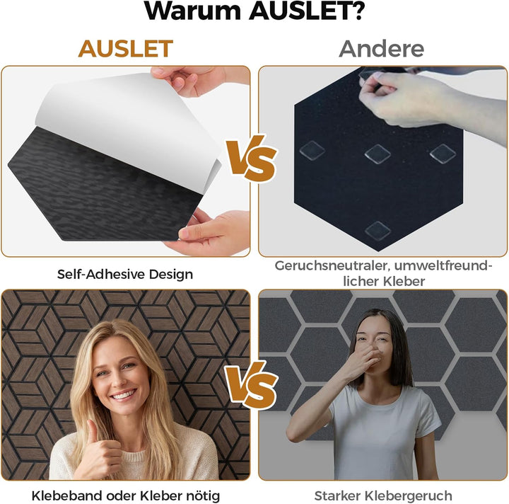 12 Stück Hexagon Akustikplatten Selbstklebend, 30 x 26 x 0,9 cm Hohe Dichte schallabsorber wand, Sch
