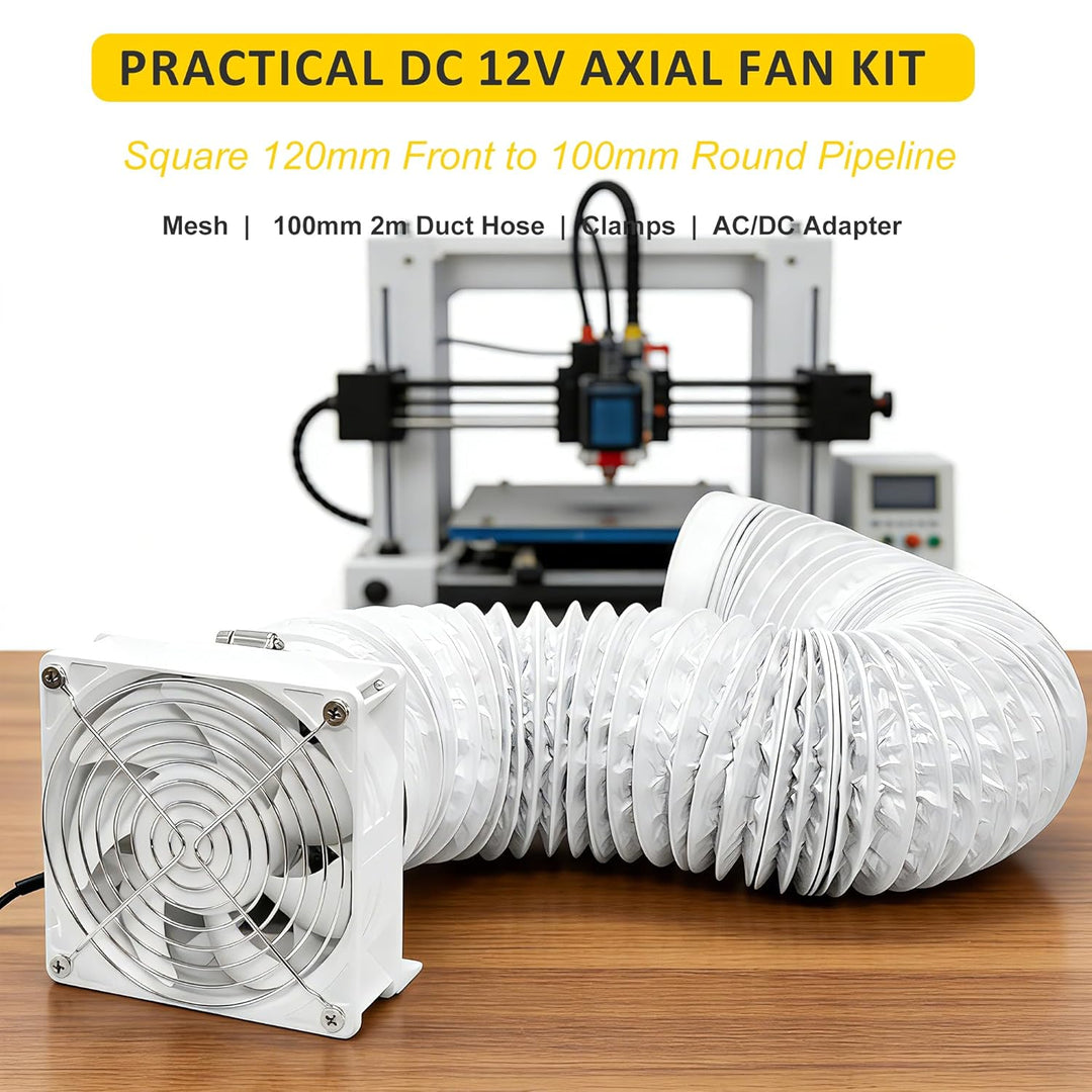 Lüfter 12V, Abluftventilator ⌀100mm Gleichstrommotor Lüfter Rohrventilator mit 2m Kanalschlauch, Reg