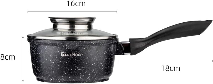 EliteHoff Kochtopf mit Deckel 16cm 1.3L, Induktion Kochtopf Klein, Stieltopf mit langem Griff, Stiel