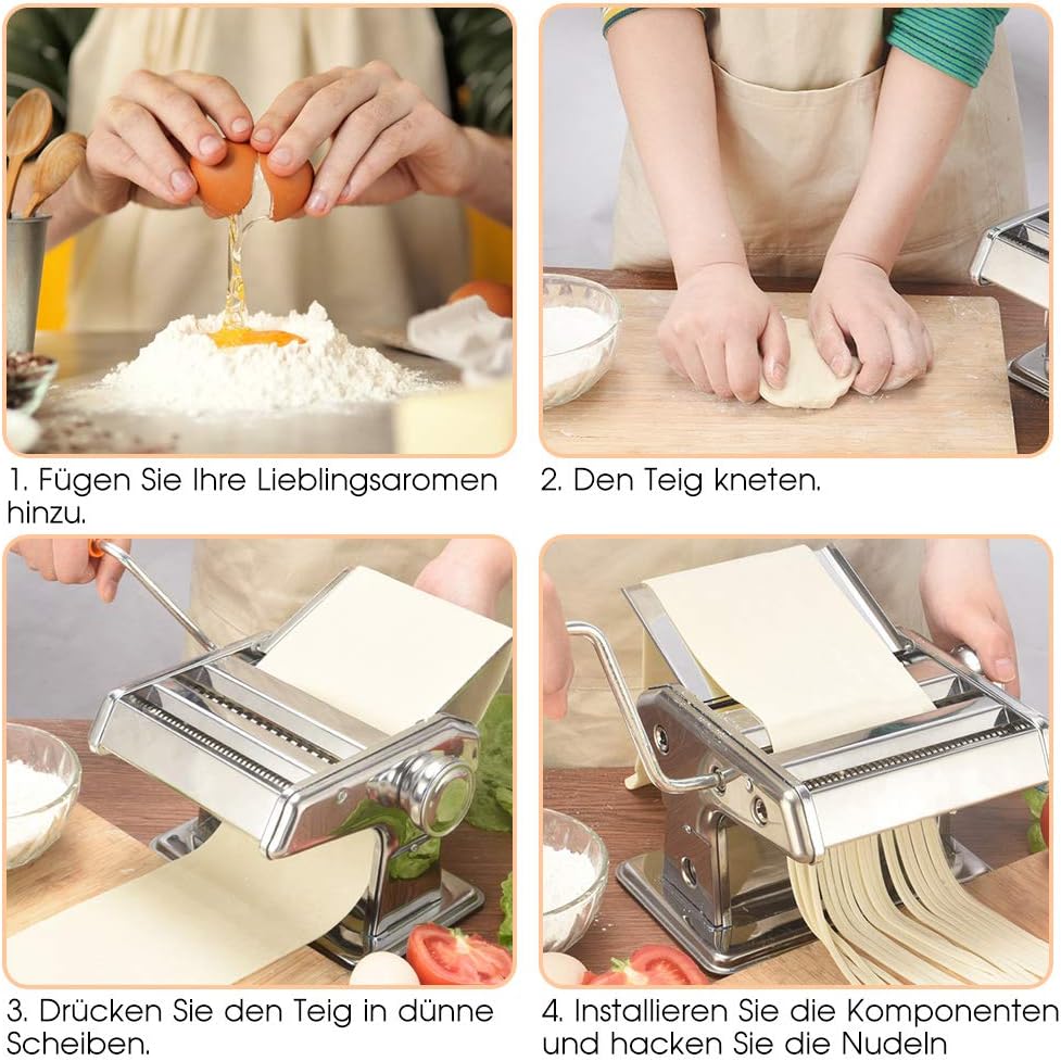 Nudelmaschine Manuell, Pastamaschine Pasta Maker Bandnudeln Maschine Nudelwalze Edelstahl Pasta Walz