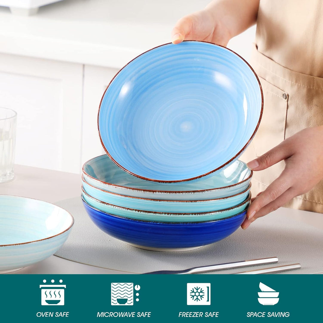 vancasso Suppenschalen Steingut, Bonita Suppenteller 6er Set, Pastateller, Spaghetti Tiefteller, Nud
