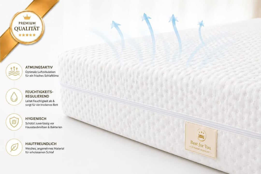 Best For You Matratzenbezug 10 cm Easy Active Cool für Allergiker geeignet 3-seitiger Reissverschlus