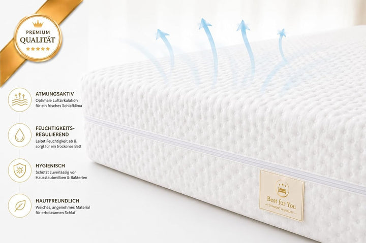 Best For You Matratzenbezug 10 cm Easy Active Cool für Allergiker geeignet 3-seitiger Reissverschlus