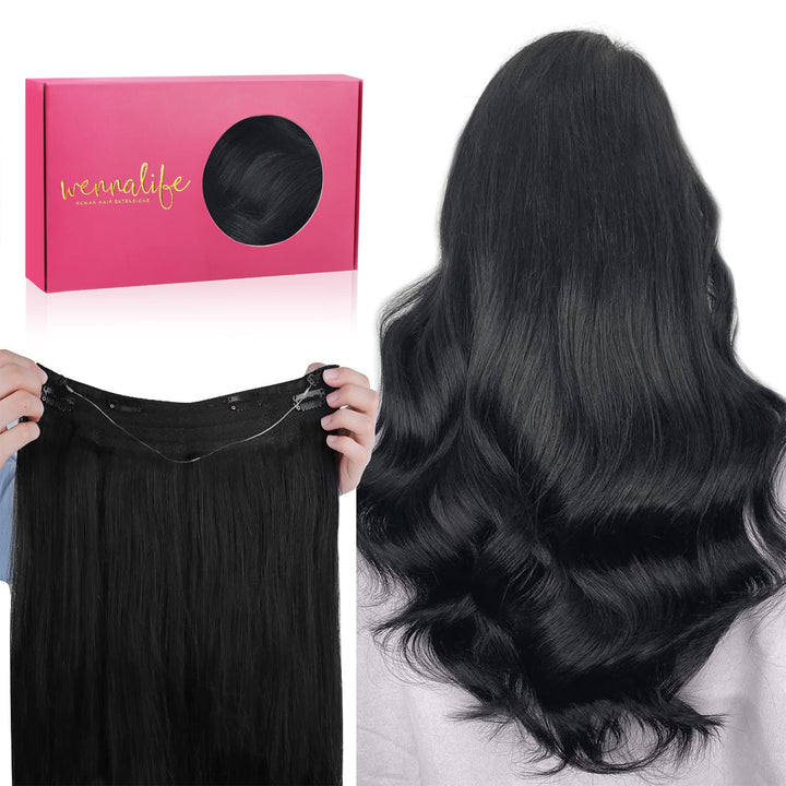 WENNALIFE Secret Hair Extensions Echthaar, 45cm 18 Inch 95g Tief Schwarz Remy Haarverlängerung Echth