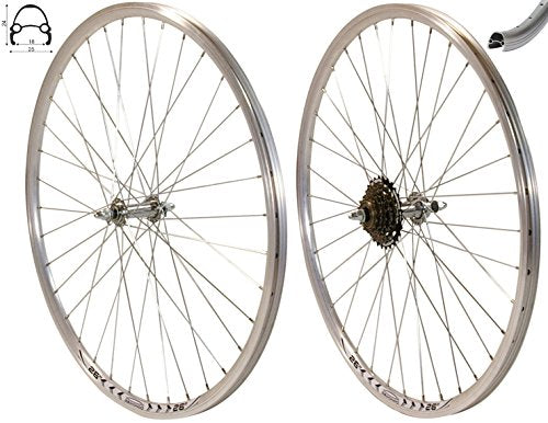 Redondo 26 Zoll Laufrad Set Hinterrad Vorderrad 26" V-Profil Hohlkammer Felge Silber + 6-Fach Kranz