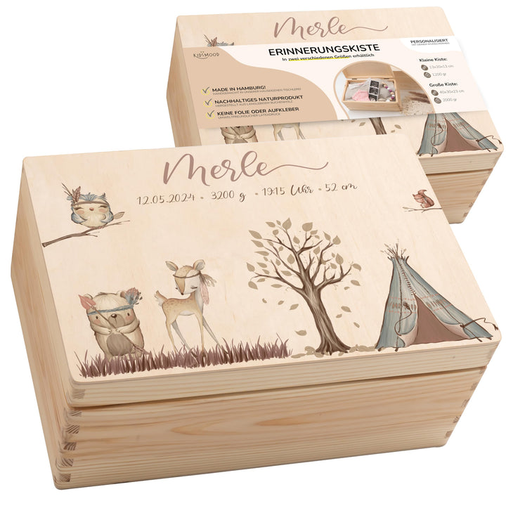 KIDSMOOD - Erinnerungsbox Baby, personalisierte Holzkiste mit Deckel, Ideal zur Aufbewahrung von Eri