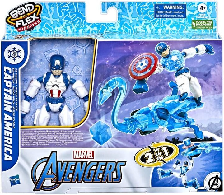 Hasbro Marvel Avengers Bend and Flex Missions Captain America Ice Mission Figure, 15-cm-Scale Bendab