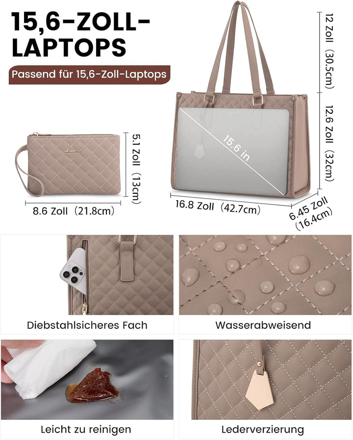 LOVEVOOK Laptoptasche Damen mit Isolierted Lunch-Fach, 15,6 Zoll Laptop Handtasche, Arbeitstasche Le