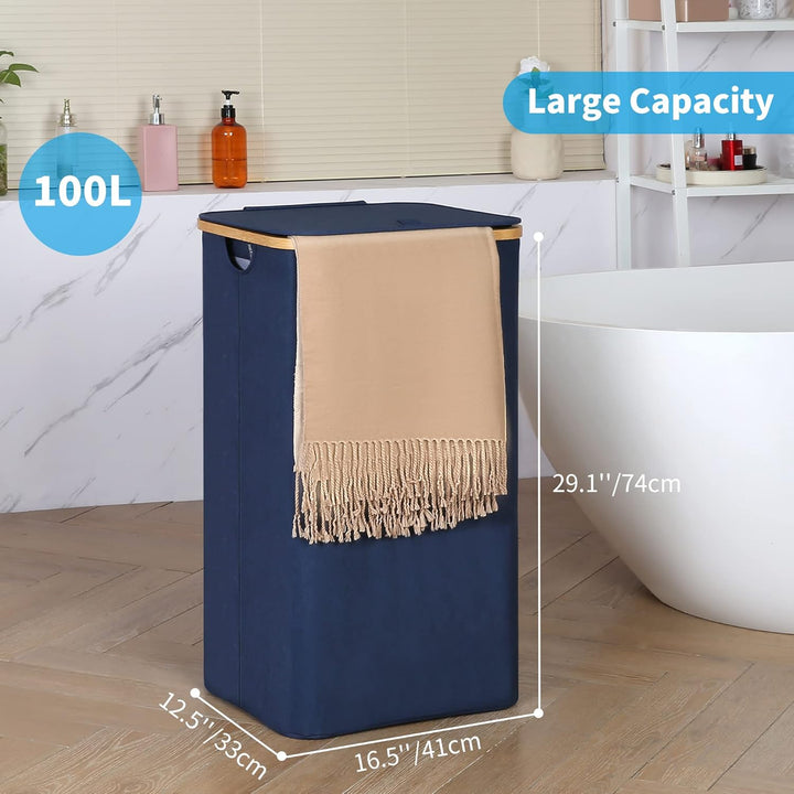 efluky Wäschekörbe mit Deckel, Wäschetonne Laundry Basket 100 Liter Wäschekorb Bambus Wäschebox mit