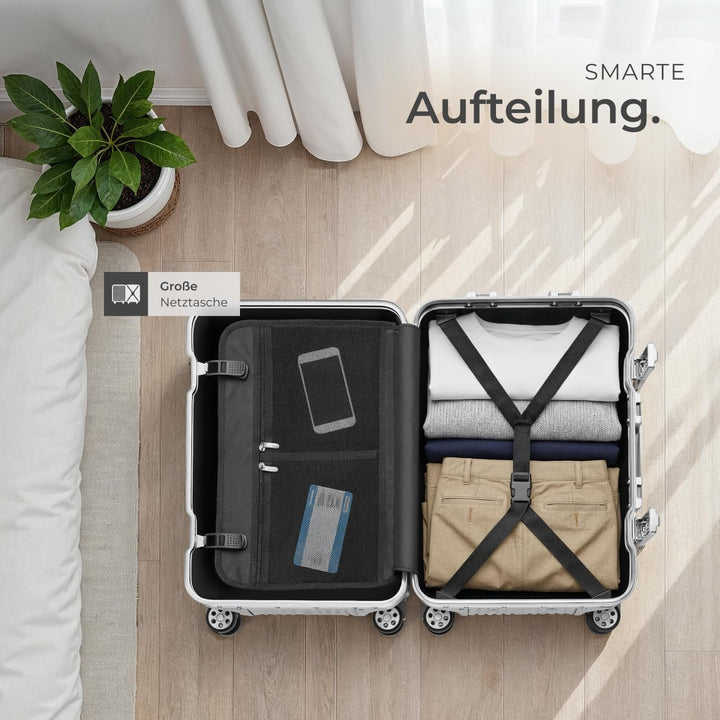 tectake® Alu Handgepäck Koffer 20" 36L Reisekoffer, 2 TSA-Schlösser, Teleskopgriff, 4 leise Rollen,