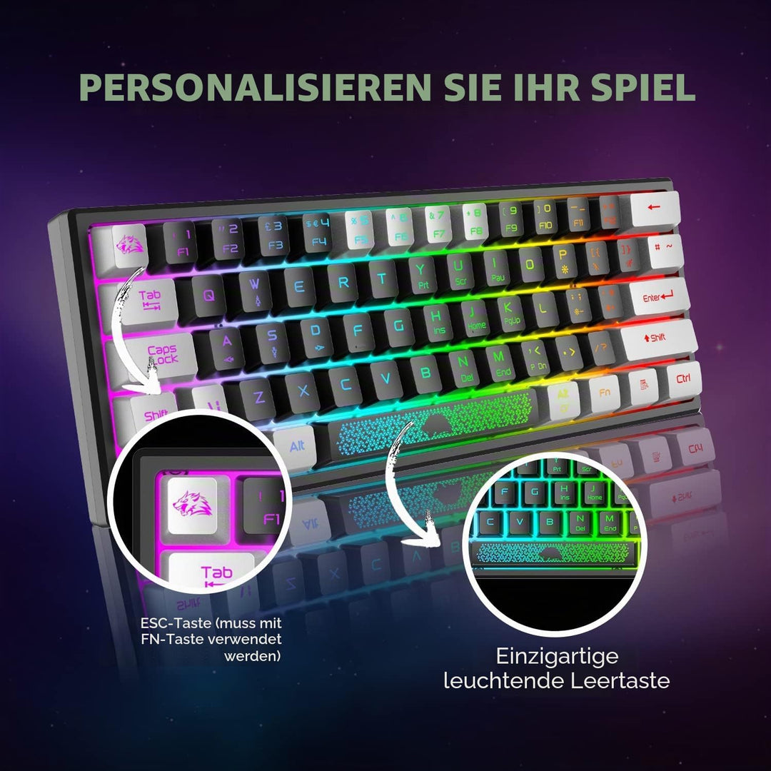 Mini 60% Gaming-Tastatur, Membran Game Keyboard mit Halbmechanisch Tasten, Optical RGB-Chroma-Backli