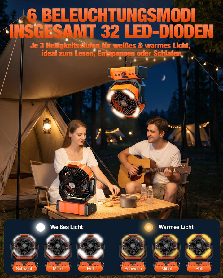 kejector Tragbarer Camping Ventilator, 24000mAh 3-in-1 Akku Gebläse mit LED-Licht, Oszillierender, W