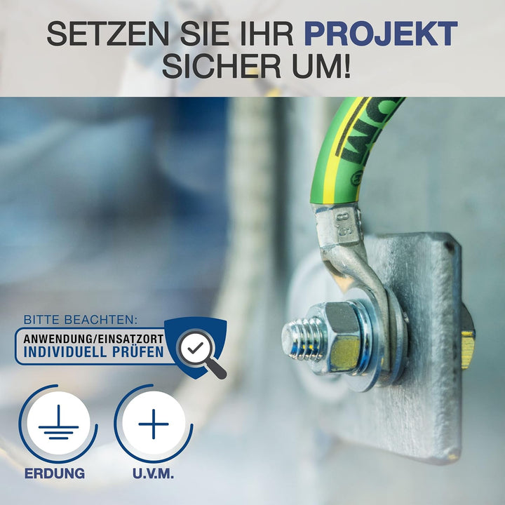 EBROM Erdungskabel - Erdungsleitung H07V-K 16 mm² grün-gelb Erdungsleiter, 30 cm bis 10 m Länge + Ka