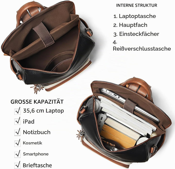 Shrrie rucksack damen elegant geeignet für 15,6Zoll-Notebooks Langlebig wasserdicht Damen aus Leder