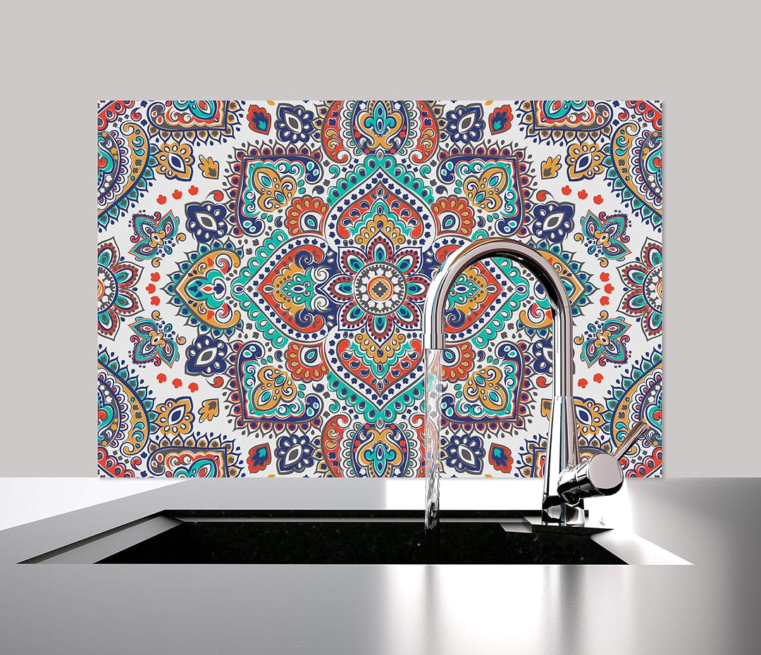 Cuadros Lifestyle Küchen Spritzschutz „Indian Floral“ | Küchenrückwand | Alu-DiBond | Fliesenschutz