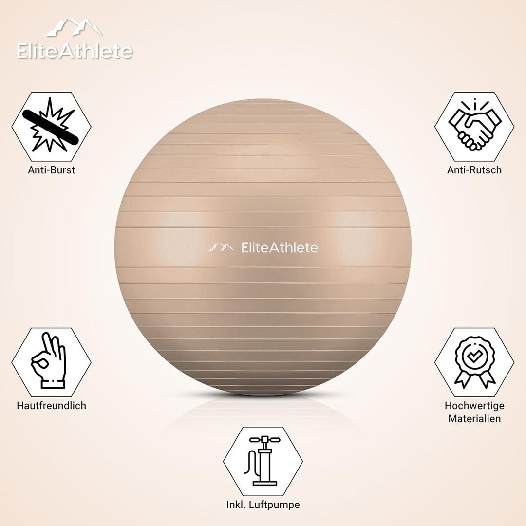EliteAthlete Gymnastikball Sitzball Büro ergonomisch mit Anti Burst System - Fitness Pilates Schwang