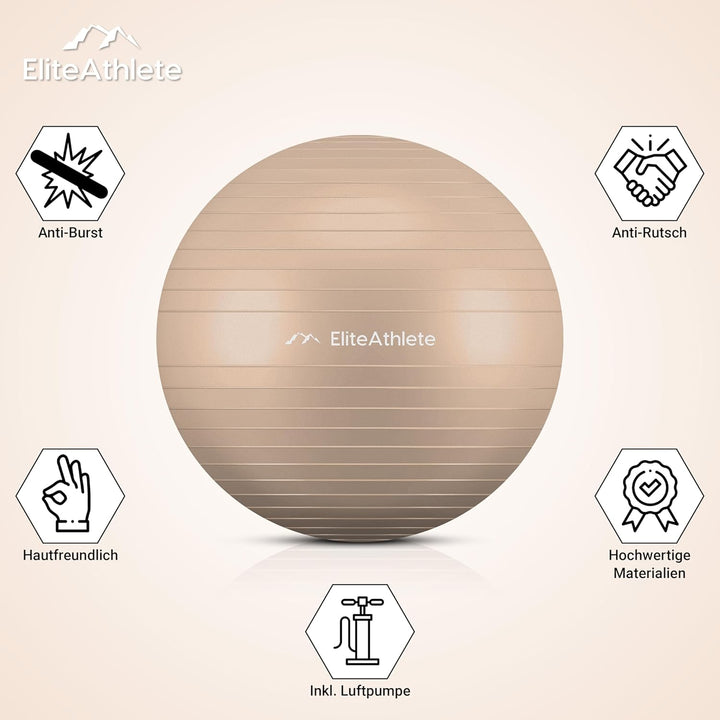 EliteAthlete Gymnastikball Sitzball Büro ergonomisch mit Anti Burst System - Fitness Pilates Schwang