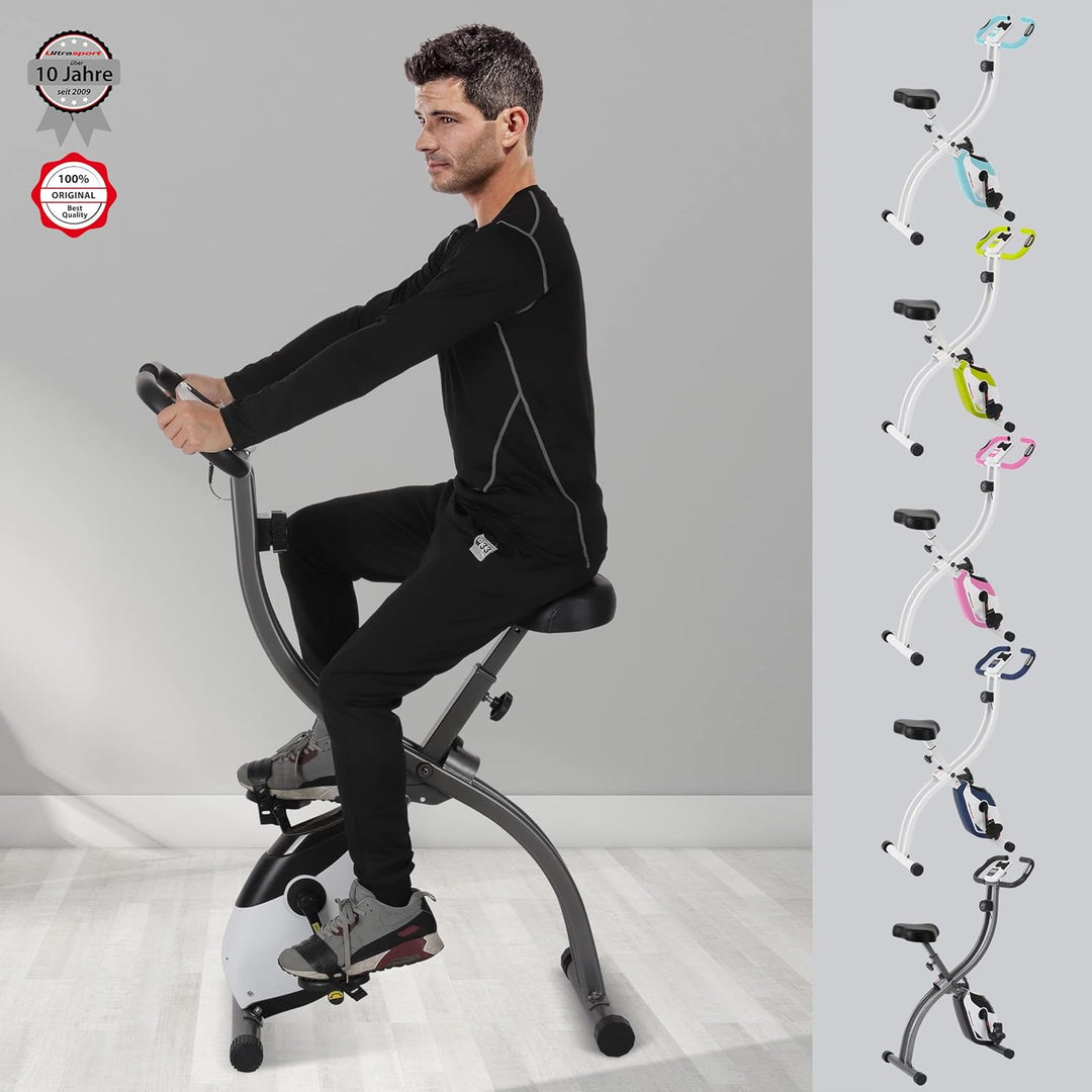 Ultrasport F-Bike 150/200, Heimtrainer, 8 Widerstandsstufen, Tablethalterung, Handpulssensoren, falt