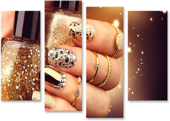 islandburner Prime Bild auf Leinwand Goldene Maniküre Mit Edelsteinen Und Glitzern Flasche Nagellack
