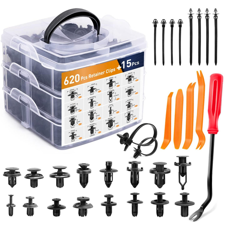 GOOACC 635Pcs Car Push Retainer Clips & Auto Fasteners Assortment -16 Most Popular Sizes Nylon Bumpe