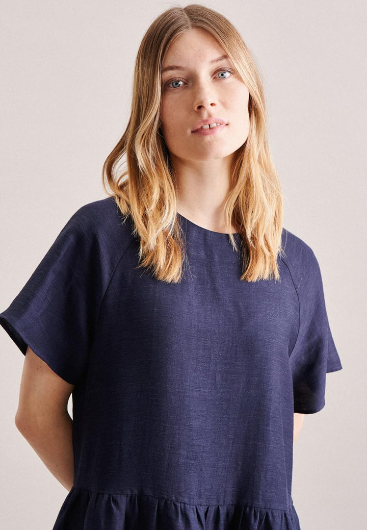 Seidensticker Damen Regular Fit Blusenkleid Kurzarm Kleid 36 Dunkelblau, 36 Dunkelblau