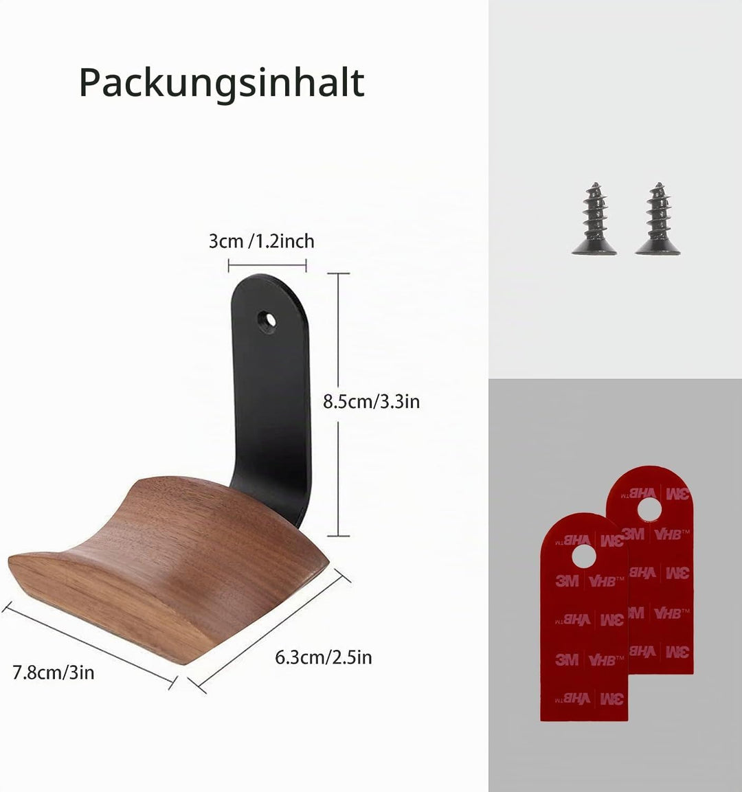 Headset Halterung mit 6cm Breiter Kopfstütze aus Nussbaum,Kopfhörer Ständer mit 3M Klebeband und Sch