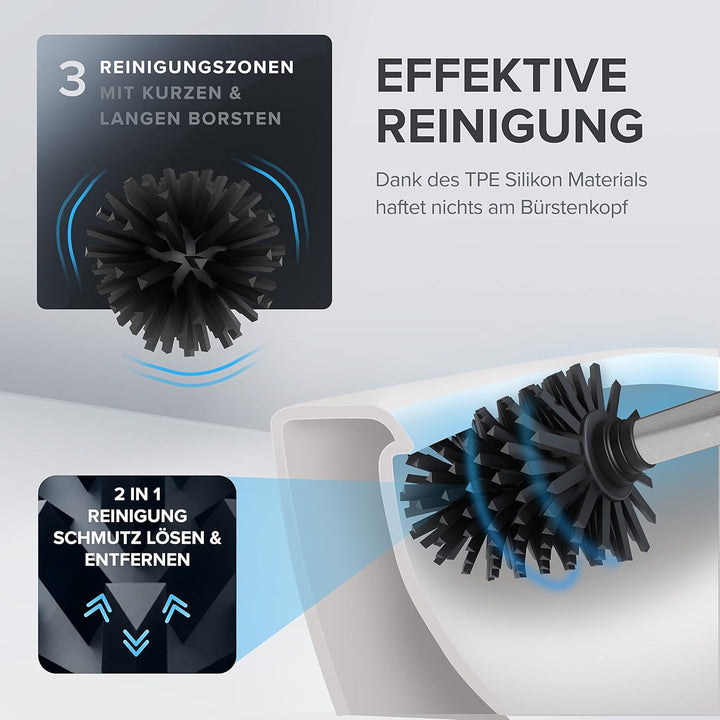 ovimar Toilettenbürste Tuno Silber | Silikon Klobürste | Belüftungsfunktion | frei stehend | Bürsten