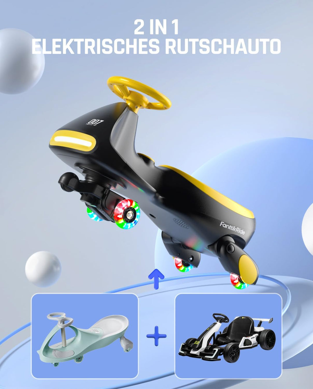 FanttikRide N7 Pro Kinder Elektroauto, Elektrisches Rutschauto mit Pedal, Typ C aufladbar Batterie K