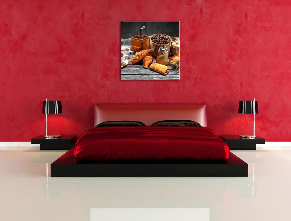 Pixxprint Aromatischer Kaffee mit Croissant als Leinwandbild/Grösse: 70x70 cm/Wandbild/Kunstdruck/fe