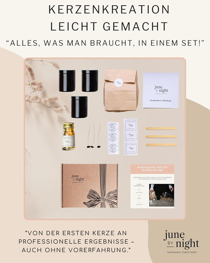 juneBYnight DIY Duftkerzen Selber Machen Set - Kerzenherstellung Set bestehend aus Sojawachs, Duftöl