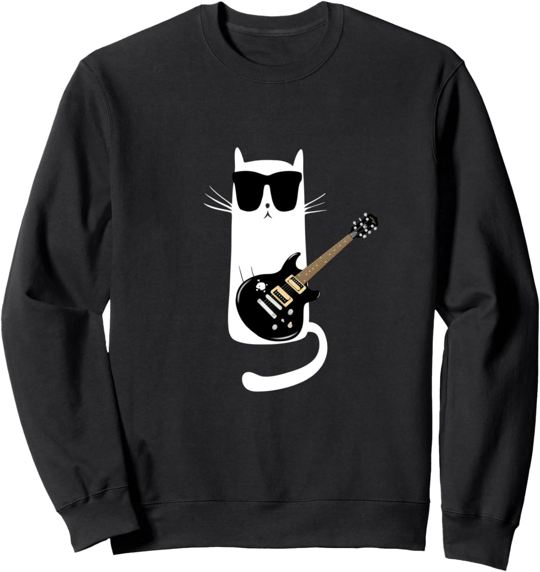Lustige Katzen-tragende Sonnenbrillen der Gitarre spielt Sweatshirt