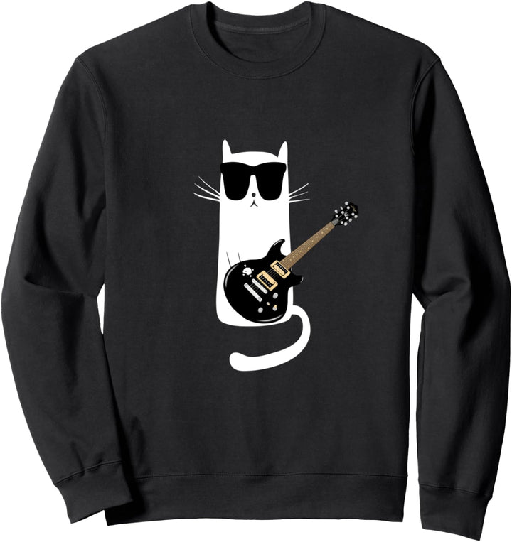 Lustige Katzen-tragende Sonnenbrillen der Gitarre spielt Sweatshirt