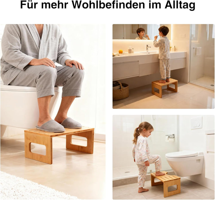 Zedelmaier Klappbarer Toilettenhocker aus Bambus, 20cm hoch – Ergonomischer WC-Hocker mit 35°Neigung