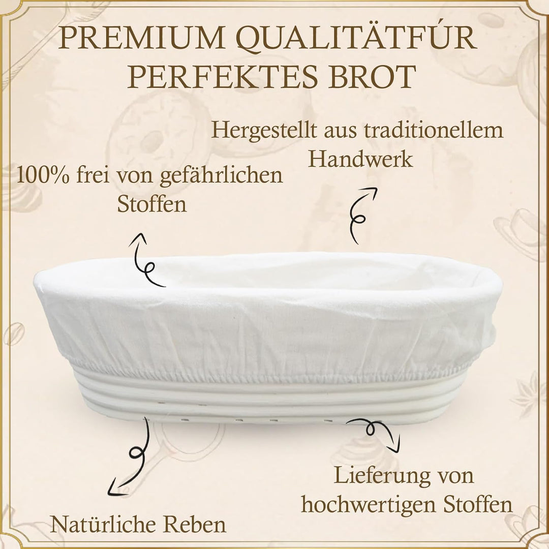 Gärkörbchen Oval 28x14x8 cm aus Natur-Rattan – Brot Gärkorb mit Leineneinsatz, Perfekt zum Gären von