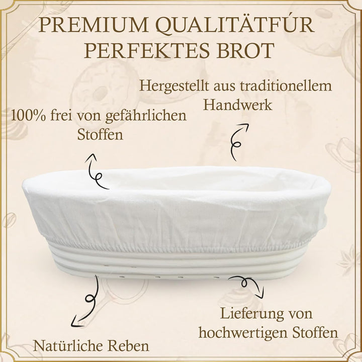 Gärkörbchen Oval 28x14x8 cm aus Natur-Rattan – Brot Gärkorb mit Leineneinsatz, Perfekt zum Gären von