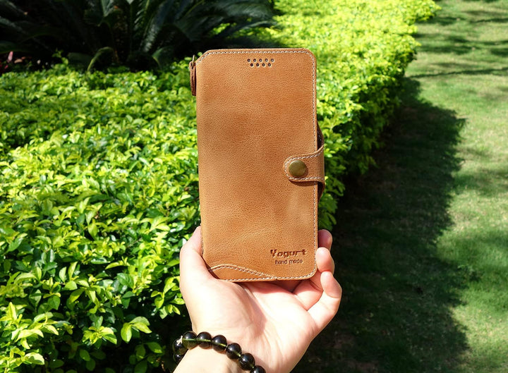 Yogurt Lederhülle für iPhone 14 Pro, Hülle Ledertasche Echtleder Case Handyhülle für iPhone 14 Pro,