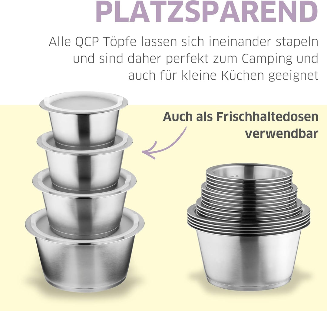 Topfset Induktion 9-teilig 18 & 20 cm mit Glasdeckel, Frischhaltedeckel & abnehmbaren Griffen, Edels