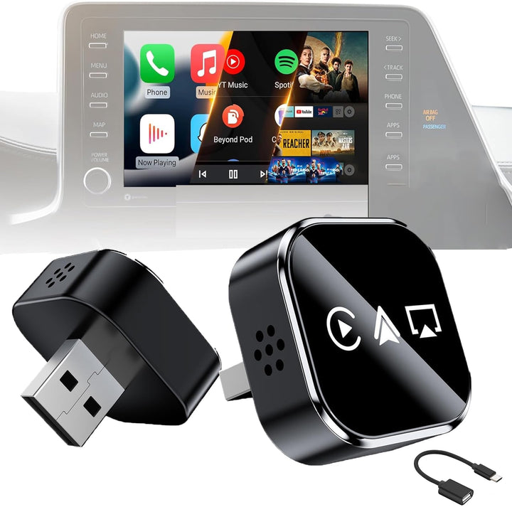 4-in-1 Wireless CarPlay Adapter- Drahtloses CarPlay + AirPlay + Android Auto + MirrorLink | Plug-&-P