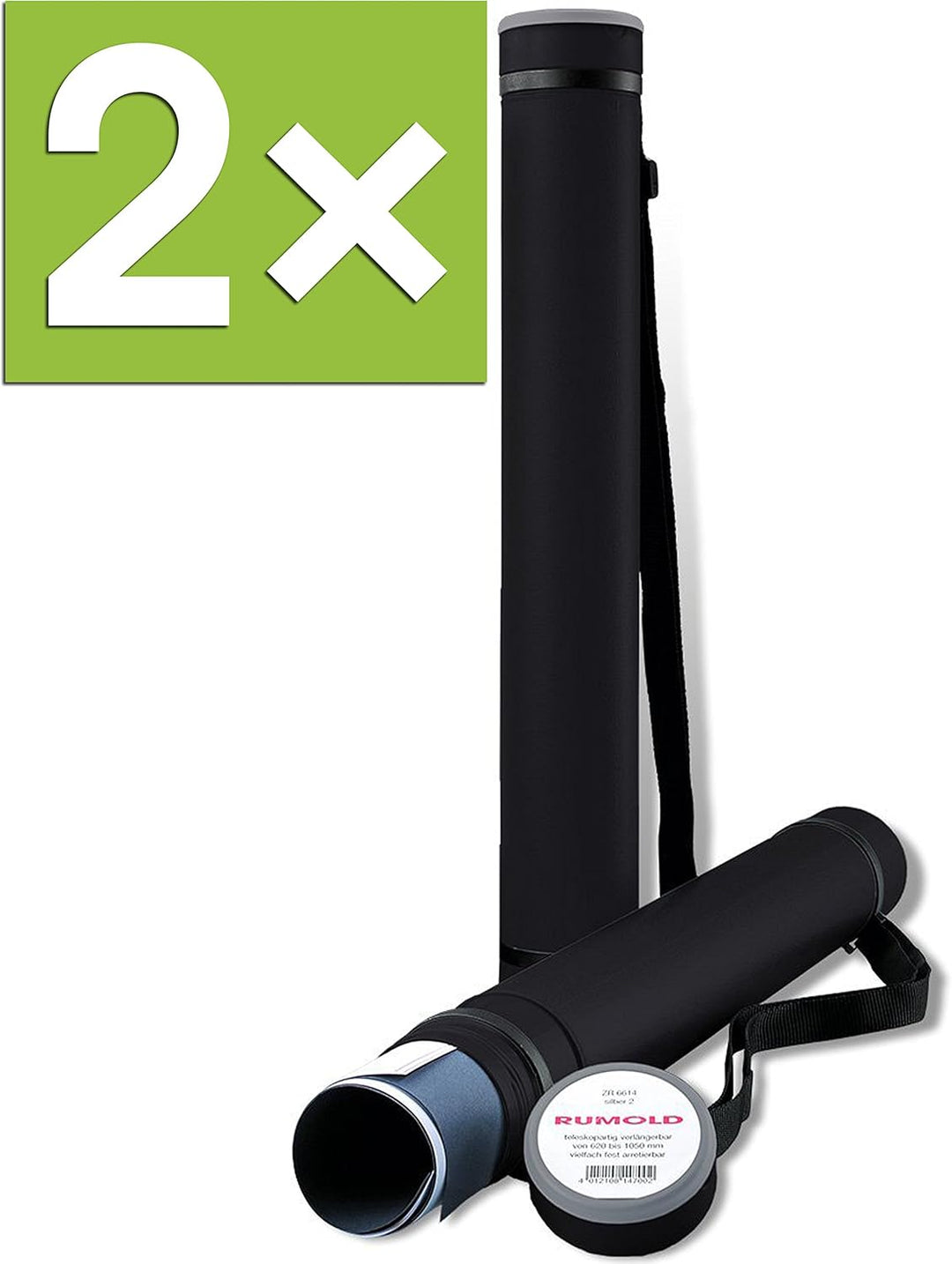 Rumold Zeichenrollen-Köcher, 600 mm - 1000 mm, Ø 80 mm, Polyethylen (2 Köcher, schwarz)