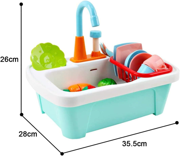 deAO Kinderwaschbecken mit echtem Wasser – Spielküche mit Spüle und Zubehör, Lernspielzeug für Kinde