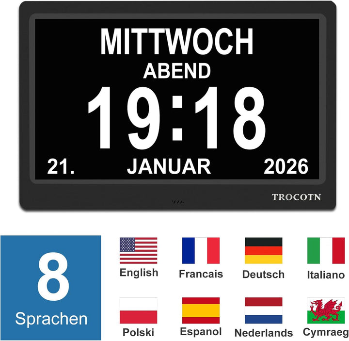 TROCOTN 10 Zoll Digitale Uhr Tagesuhr Grosses Display Wecker Wanduhr (schwarz) 10 Zoll Schwarz, 10 Z