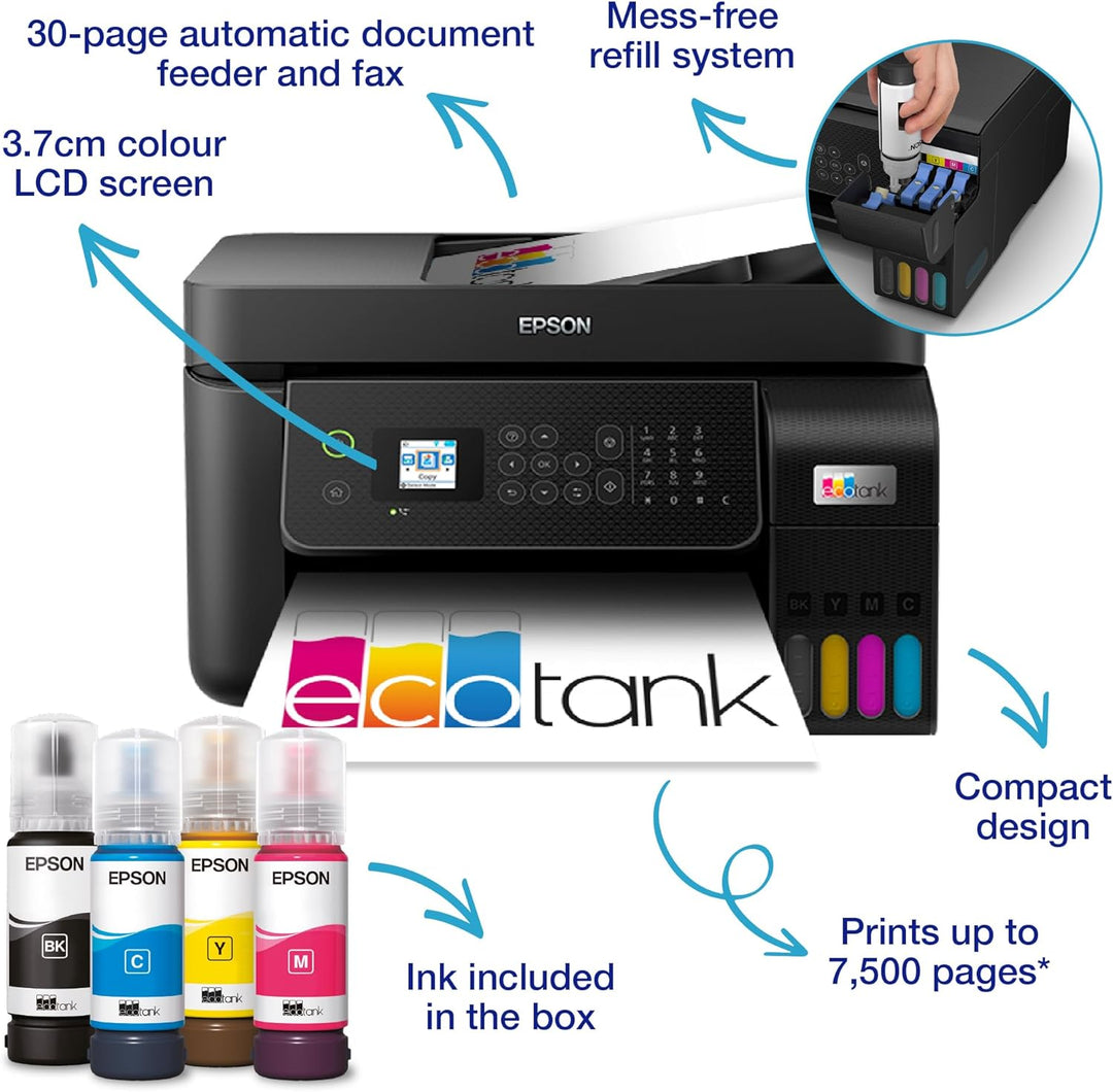 Epson EcoTank ET-4800 Drucken/Scannen/Kopieren Wi-Fi Tintentankdrucker, mit bis zu 3 Jahren Tinte im