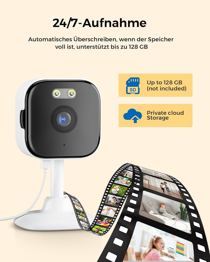 ANBIUX 2K Überwachungskamera Aussen/Innen,Kamera überwachung innen mit Farbige Nachtsicht,Mini Kamer