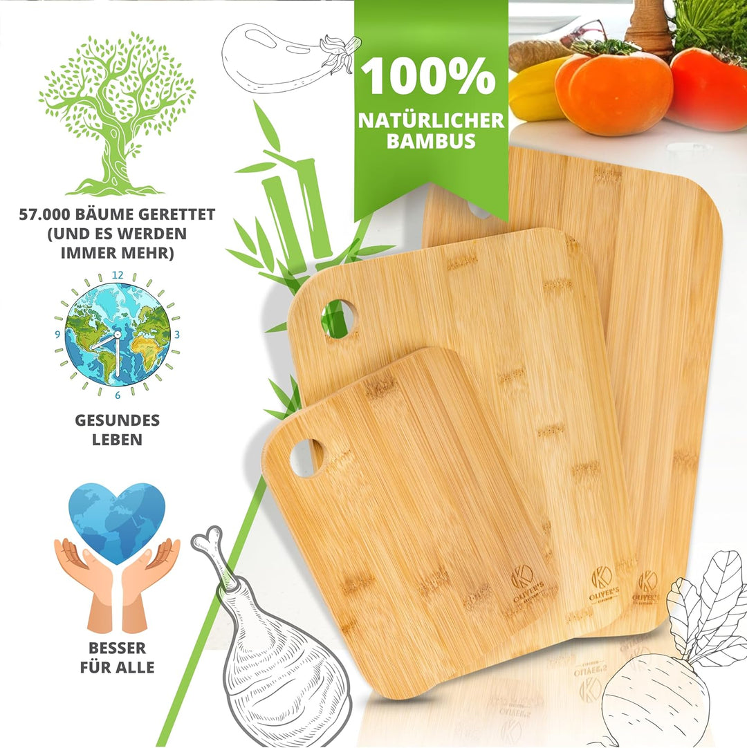 Oliver's Kitchen 's Premium Schneidebrett aus 100% Bio-Bambus - Gross, 45 x 30 x 2 cm - Wendbares Ho