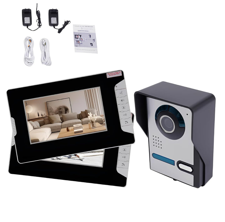 Video Türsprechanlage 4-Draht, Video-Türsprechanlagen-Set (Türöffner, 2 x 7 Monitor, Aussenkamera Ge