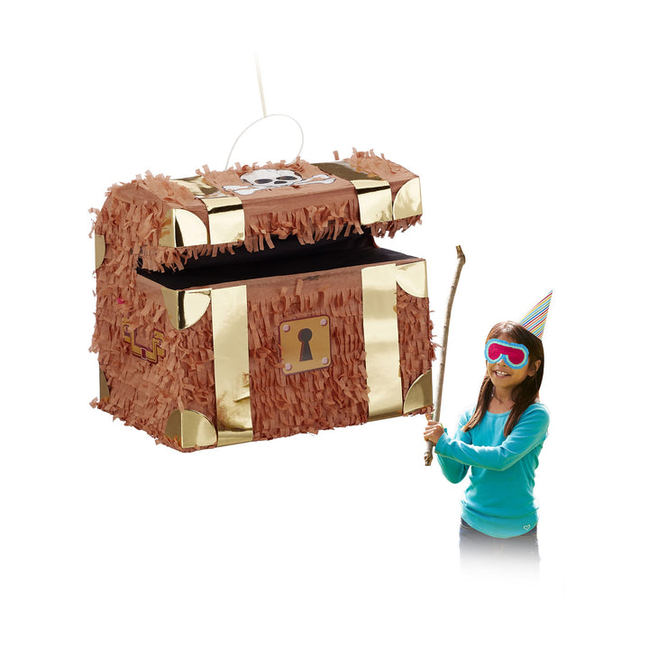 Relaxdays 2er Set Pinata Schatzkiste, zum Aufhängen, Kinder, Mädchen, Jungs, Geburtstag, Befüllen, H