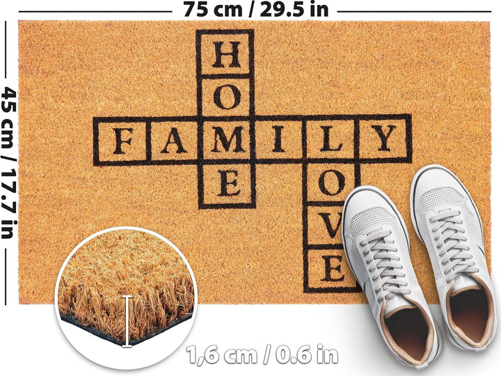BRUBAKER Fussmatte für Aussen und Innen - Family Home Love - 45 x 75 cm Schmutzfangmatte aus 100% Ko