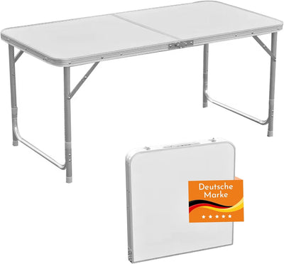 Lemodo Campingtisch weiss klappbar | Klapptisch 3-Fach höhenverstellbar | Falttisch 120 x 60 cm | Le